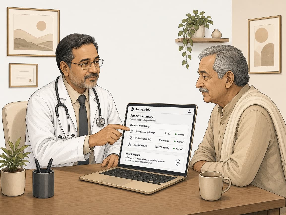 Show your doctor every report on one Aarogya360 tab