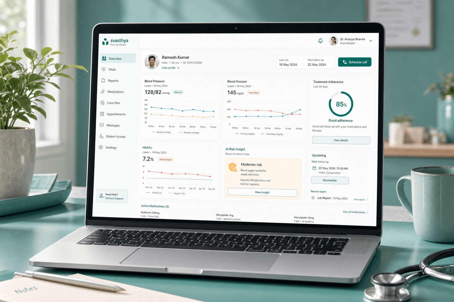 Doctor care portal with vitals trends