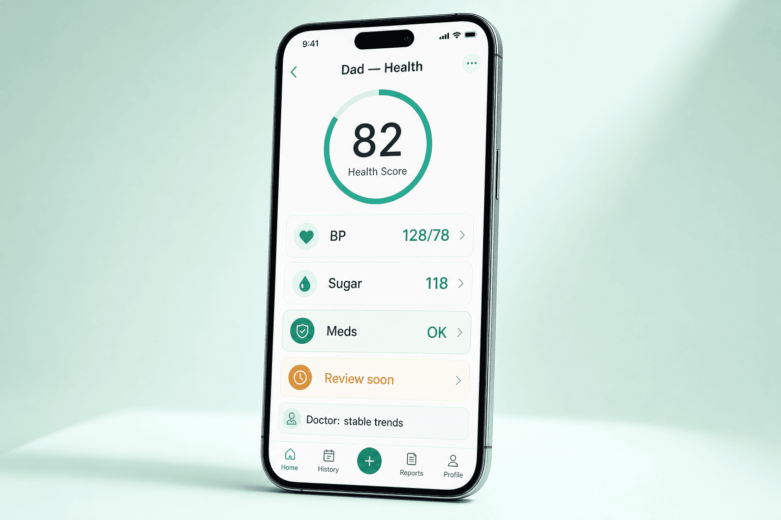Family care dashboard on phone